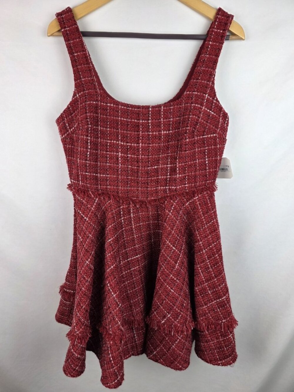 Altar'd State Women's Dress Size Medium Red Shimmer Plaid Tweed Sleeveless